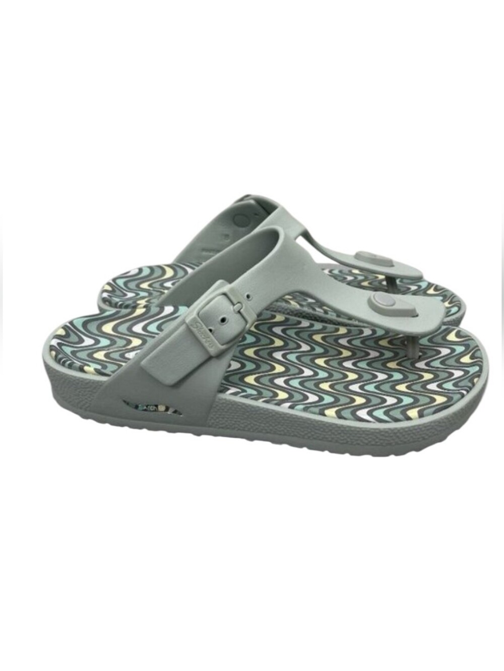 Women’s Mint Green Arch Fit Sketchers Patterned Slide Sandals